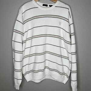 VTG Izod Striped Sweater‎ Mens XL White Heavyweight Knit Pullover 90s Y2K Preppy